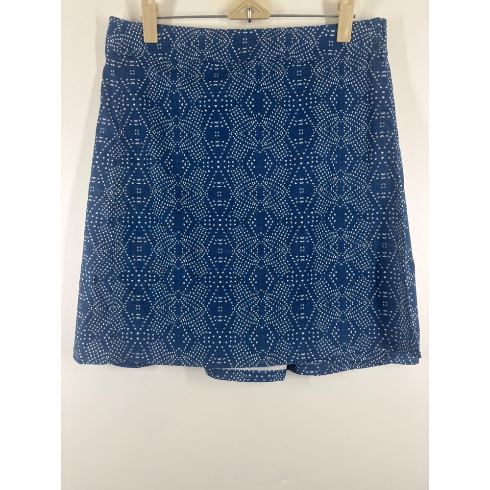 RipSkirt‎ Hawaii Skirt Boho Denim Blue White Geometric Wrap Womens S